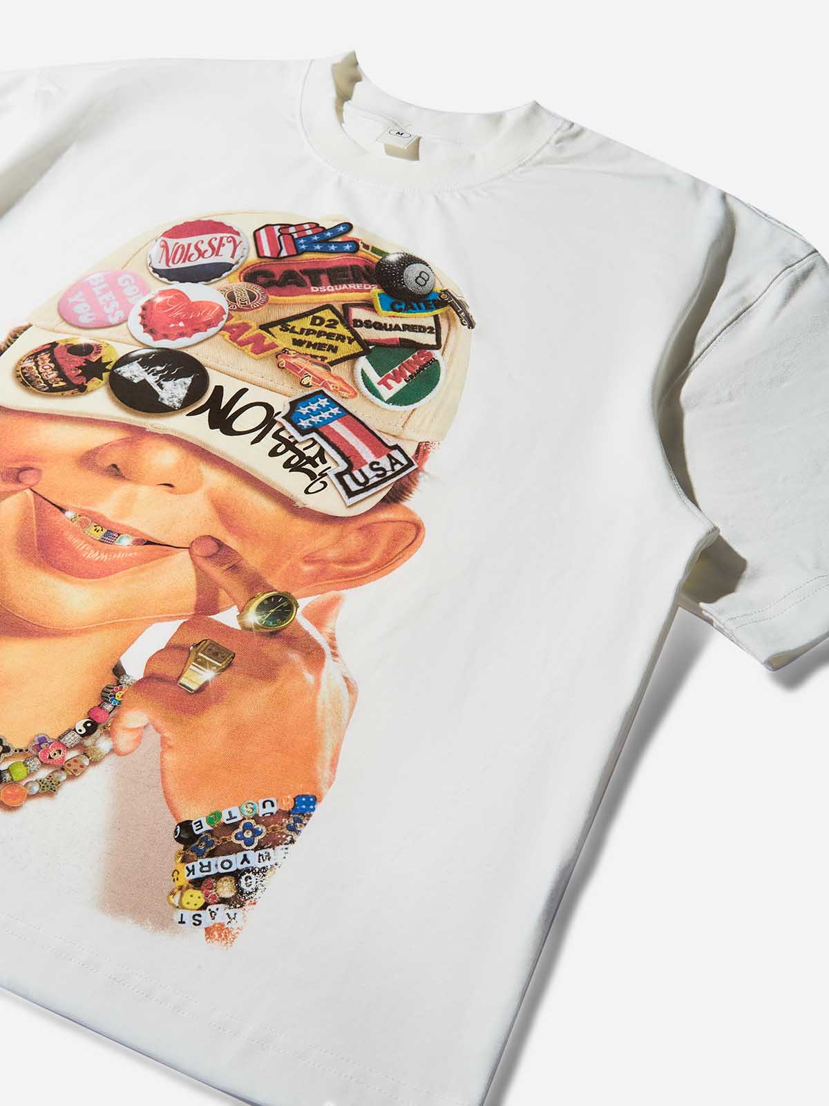 Bad Boy and His Badge Cap Print Boxy Oversized T-shirt - Image 10