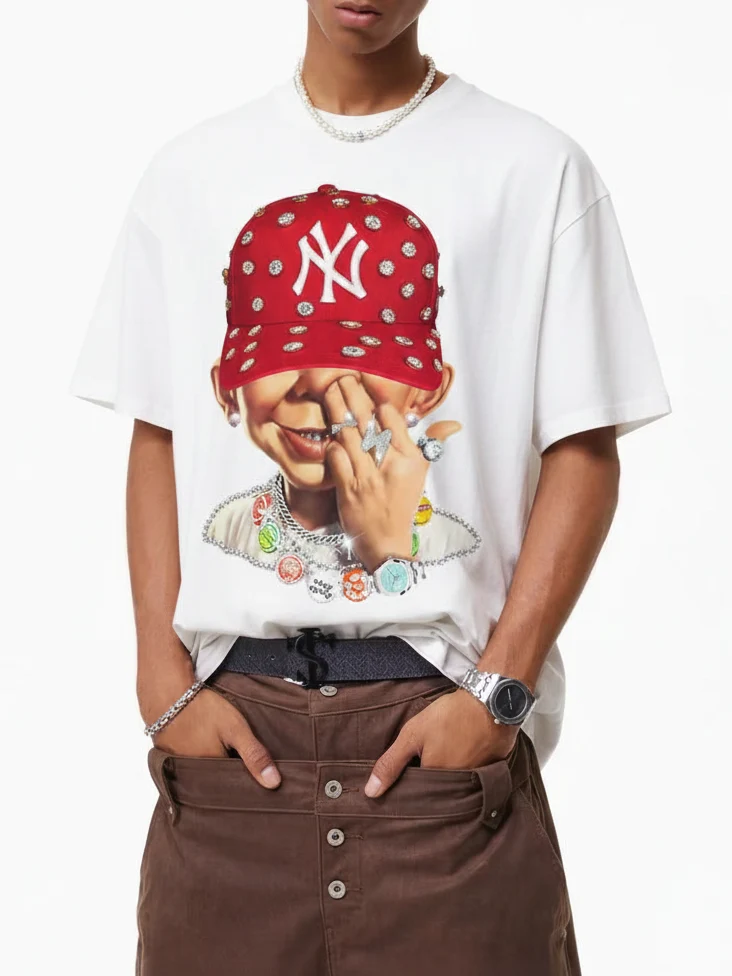 NOISSEY "Bad Boy Red Snapback" Tee - Clean White 260G Heavyweight Little Oversized Streetwear T-Shirt - Image 3