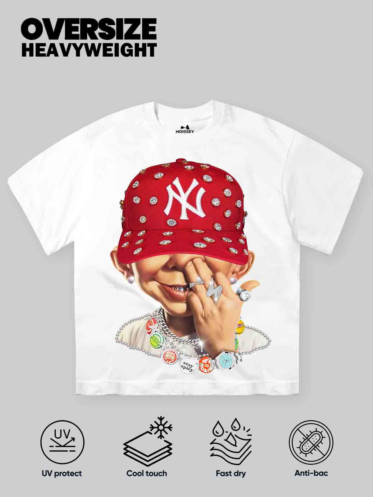NOISSEY "Bad Boy Red Snapback" Tee - Clean White 260G Heavyweight Little Oversized Streetwear T-Shirt - Image 4