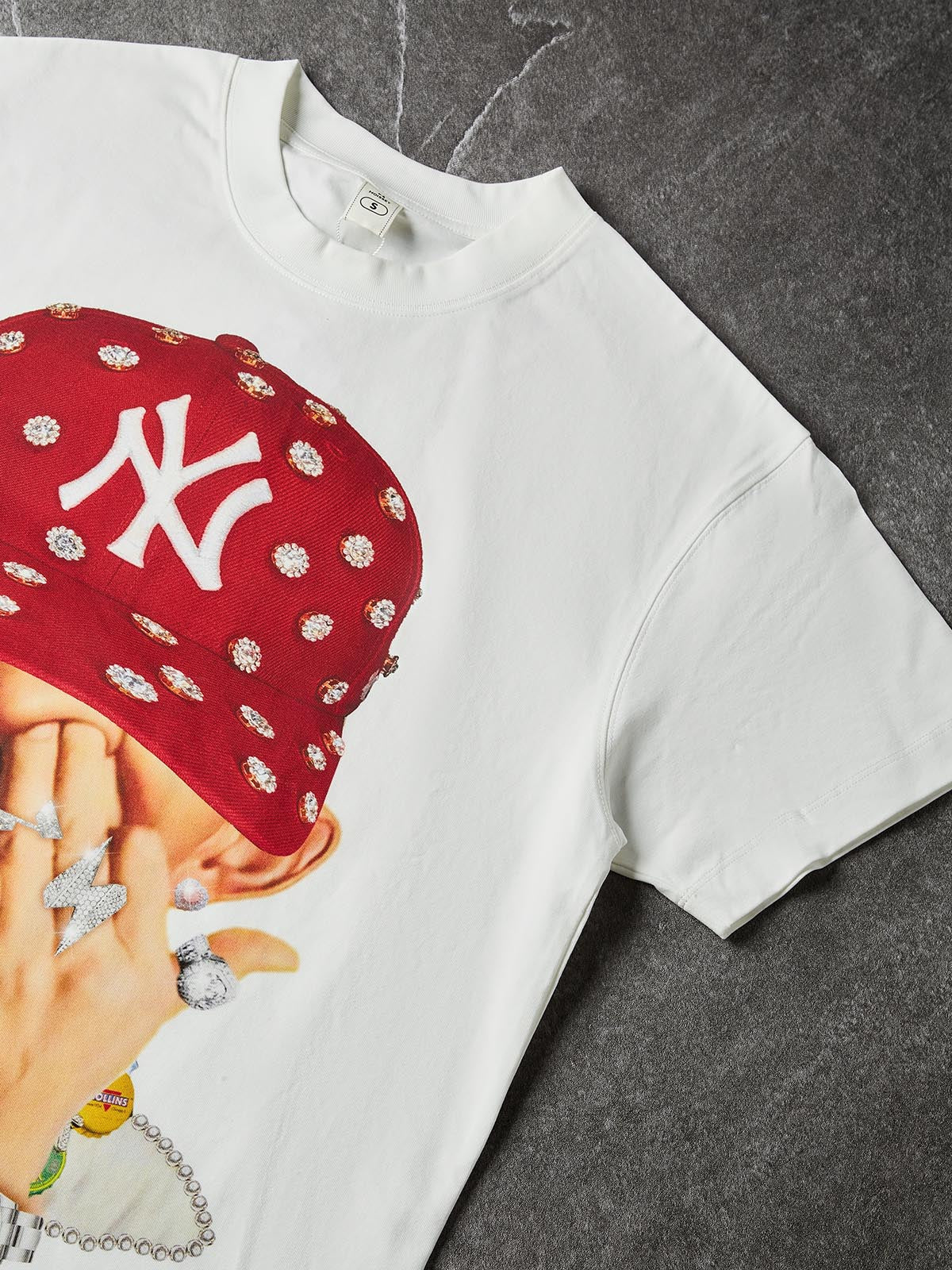 NOISSEY "Bad Boy Red Snapback" Tee - Clean White 260G Heavyweight Little Oversized Streetwear T-Shirt - Image 6