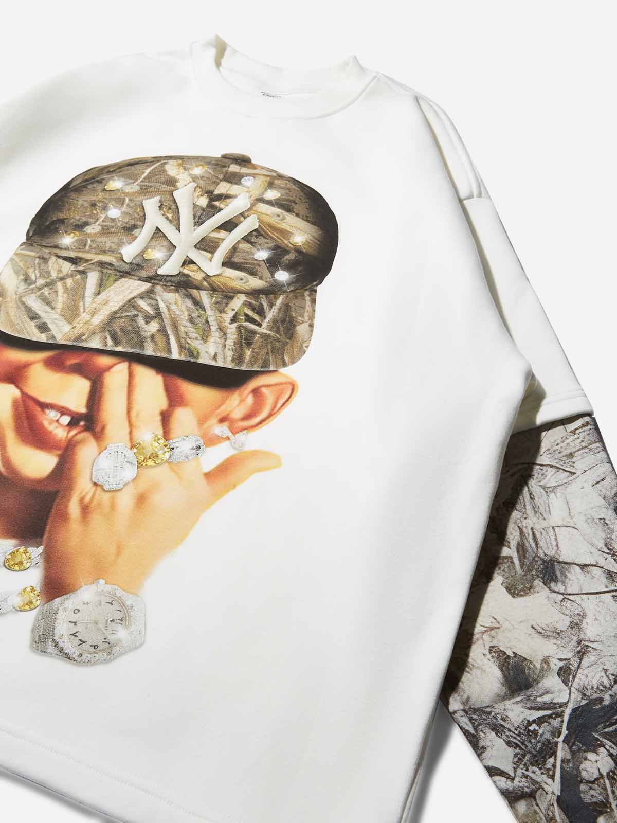 Bad boy wearing a tree-pattern diamond hat print long sleeve - Image 5
