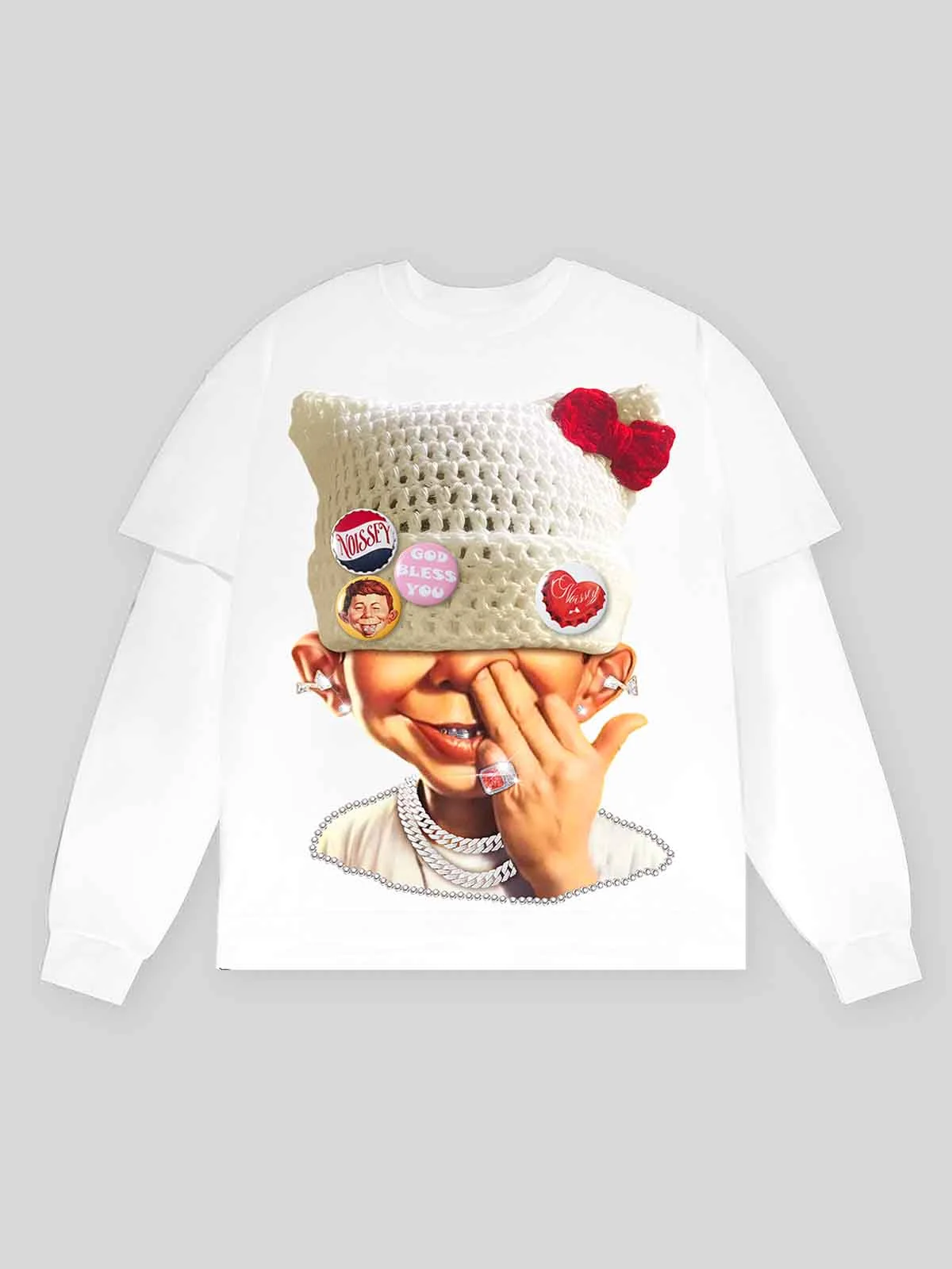 Badge DIY! Bad Boy's Woolen Hat Print Two-Piece Long-Sleeve T-Shirt - Image 3