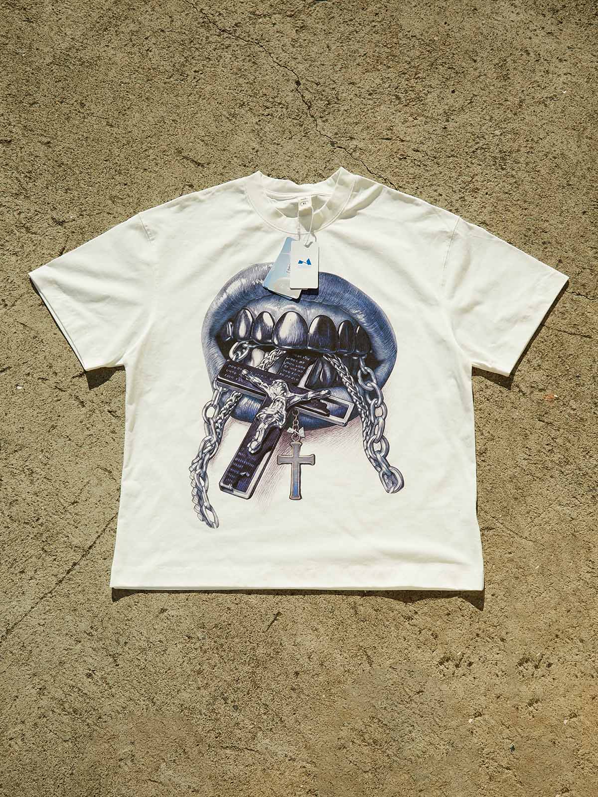 Ballpoint Pen Art Grillz Graphic T-Shirt - Streetwear Crucifix Print Tee - Image 5