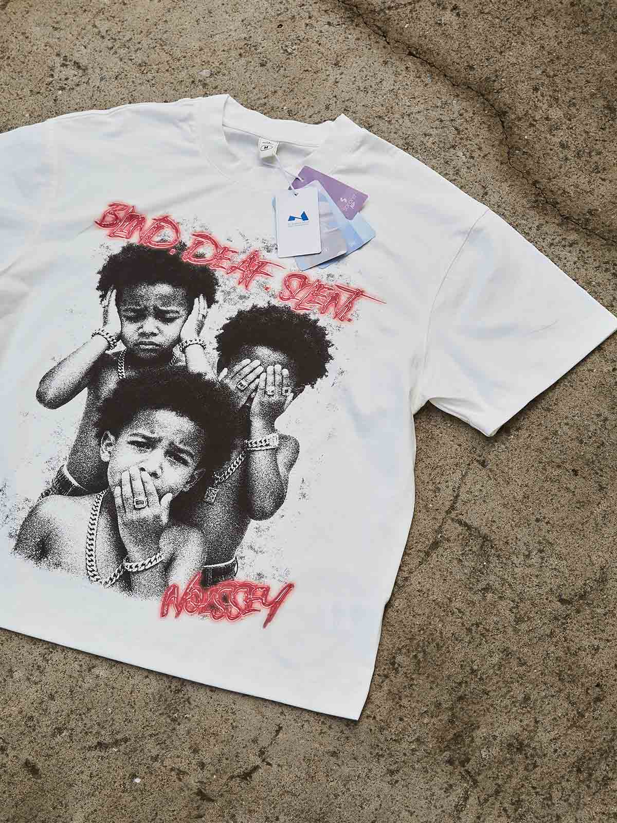 BLIND. DEAF. SILENT with 3 Child Character Print T-shirt - Image 7
