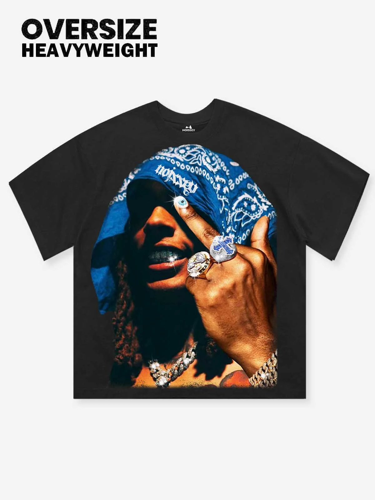 Blue Paisley Prints Headscarf Figure T-shirt - Image 2