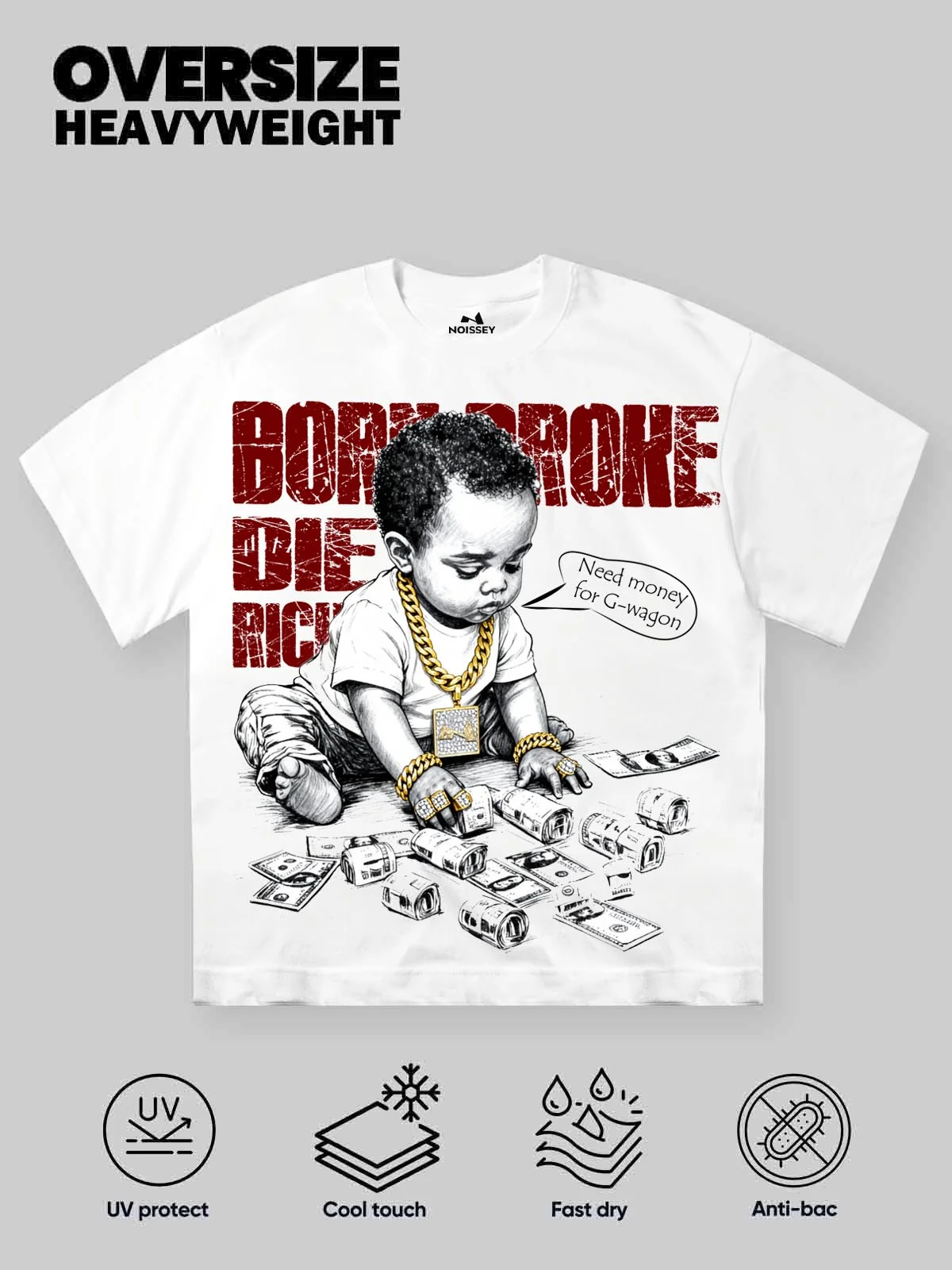 Born Broke Die Rich Kids T-Shirt - Motivational Slogan Streetwear - Image 3