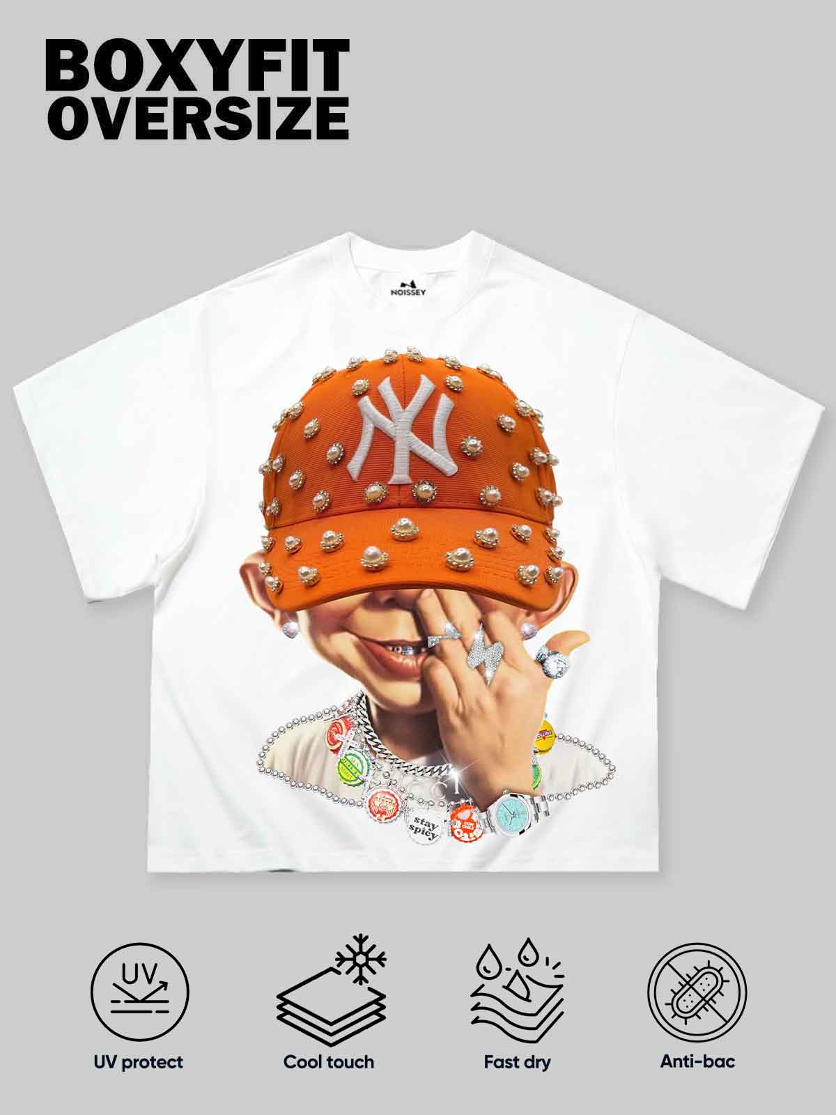 Boxy Oversized T-shirt Bad Boy with Orange Pearl Hat Print - Image 2