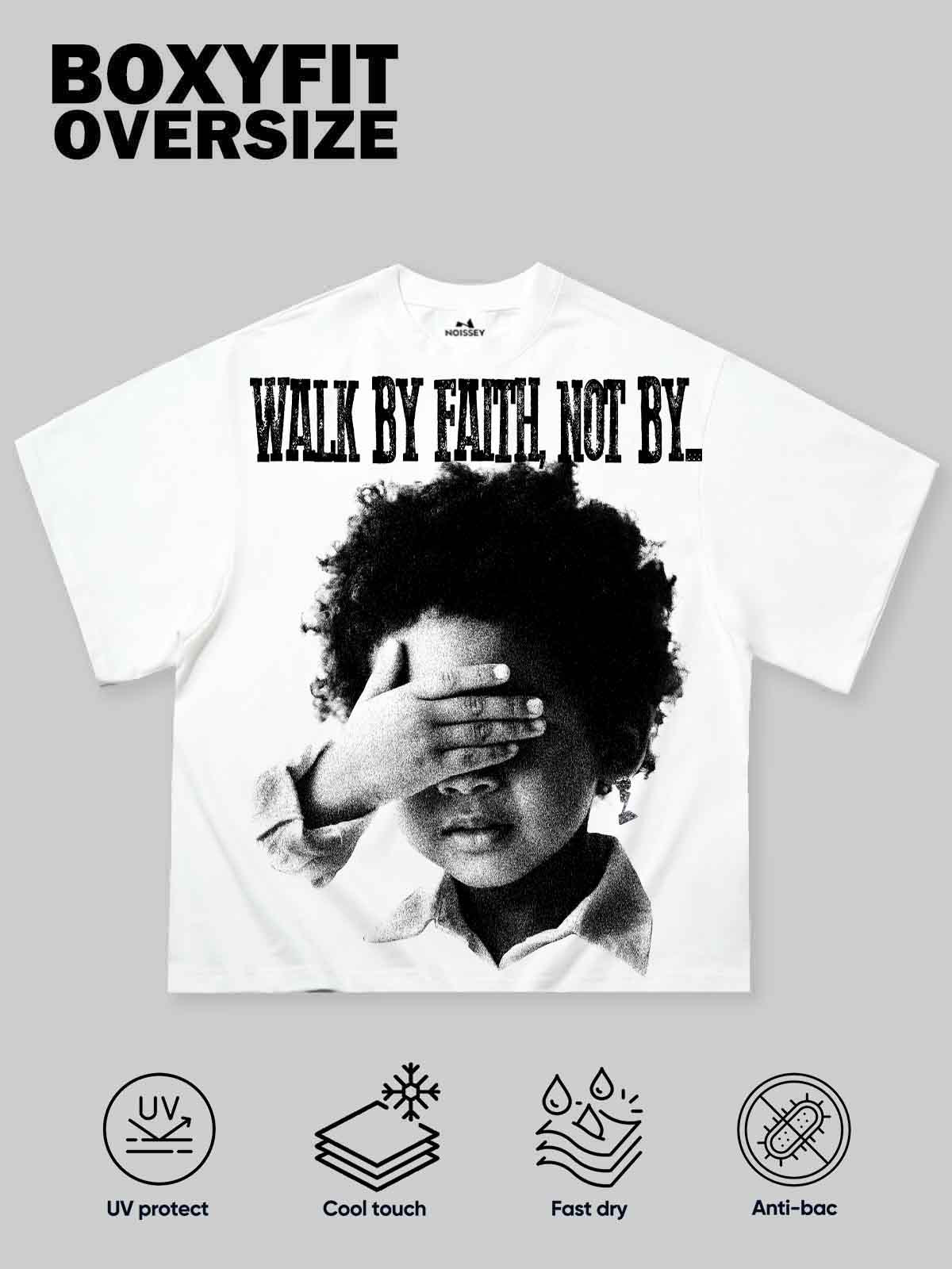 NOISSEY "Walk By Faith" Boxy Heavyweight Vintage Portrait Tee - Cloud White - Image 10