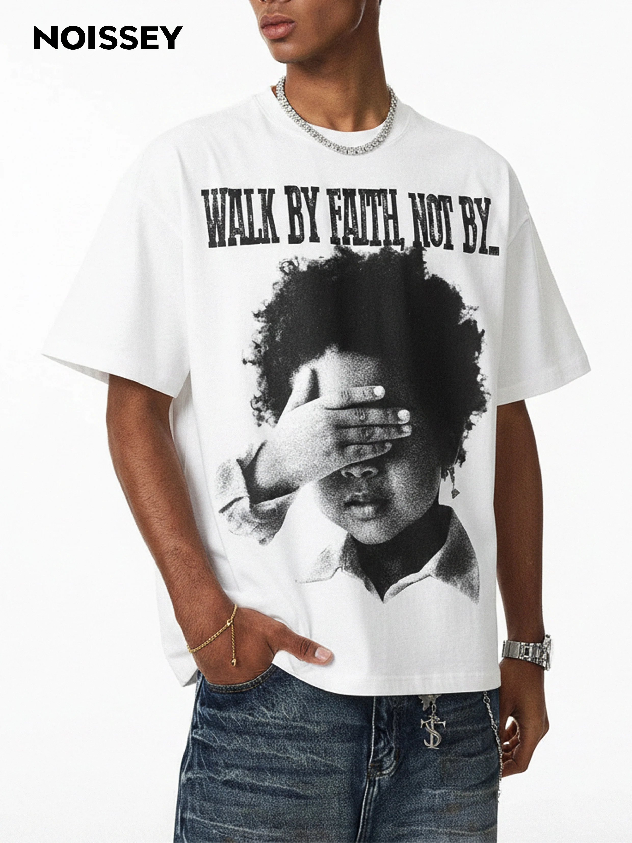 NOISSEY "Walk By Faith" Boxy Heavyweight Vintage Portrait Tee - Cloud White - Image 4