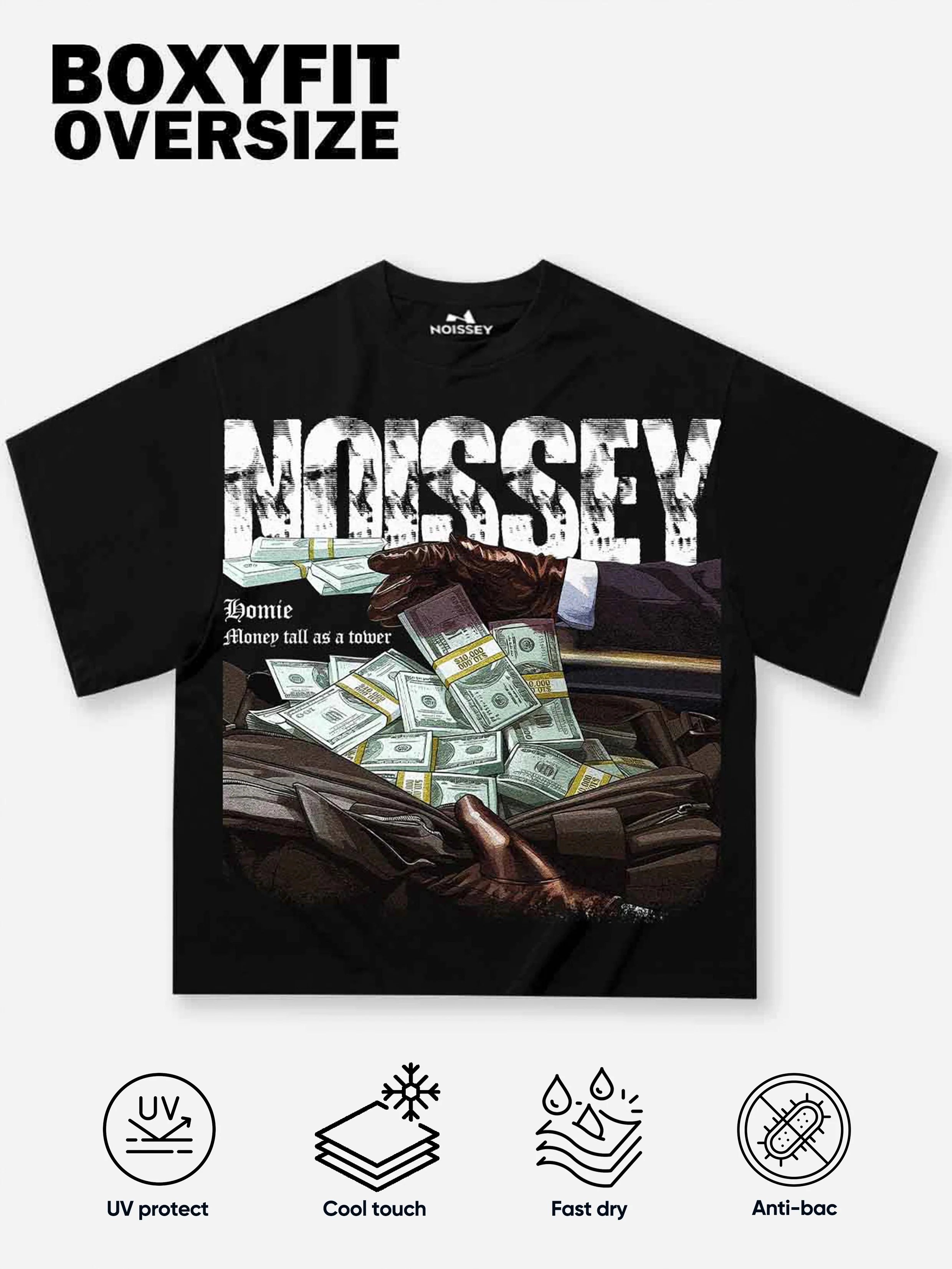 Boxy Oversized T-shirt - "Homie, Money Tall as a Tower" Print - Image 2