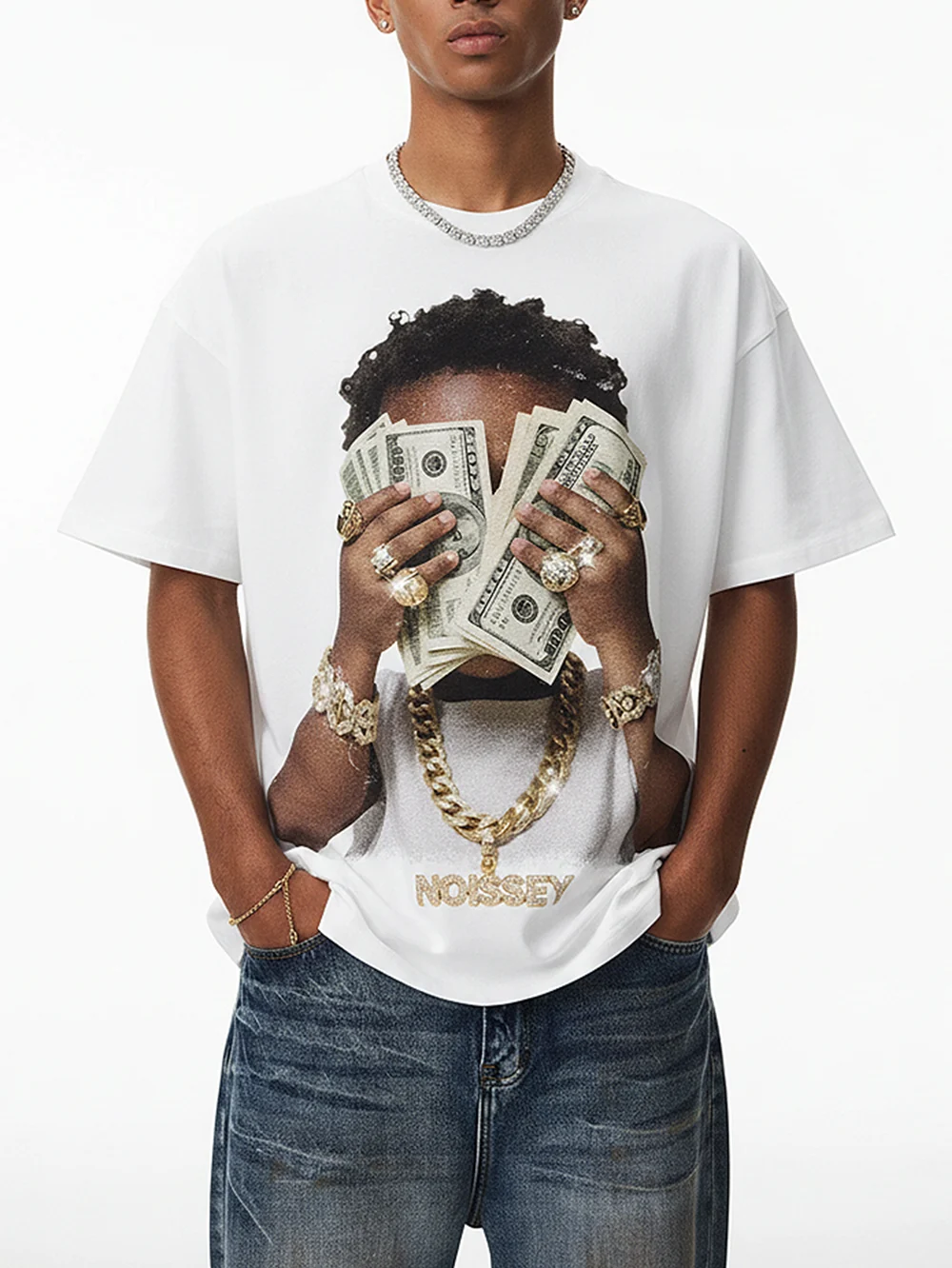 NOISSEY "Rich Forever" Boxy Heavyweight Cooling Tee - White - Image 4