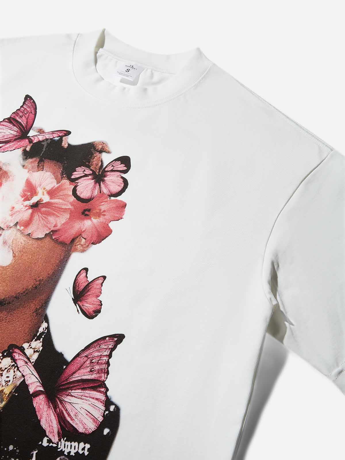 Boxy Oversized T-shirt with Floral & Butterfly Boy Print - Image 8