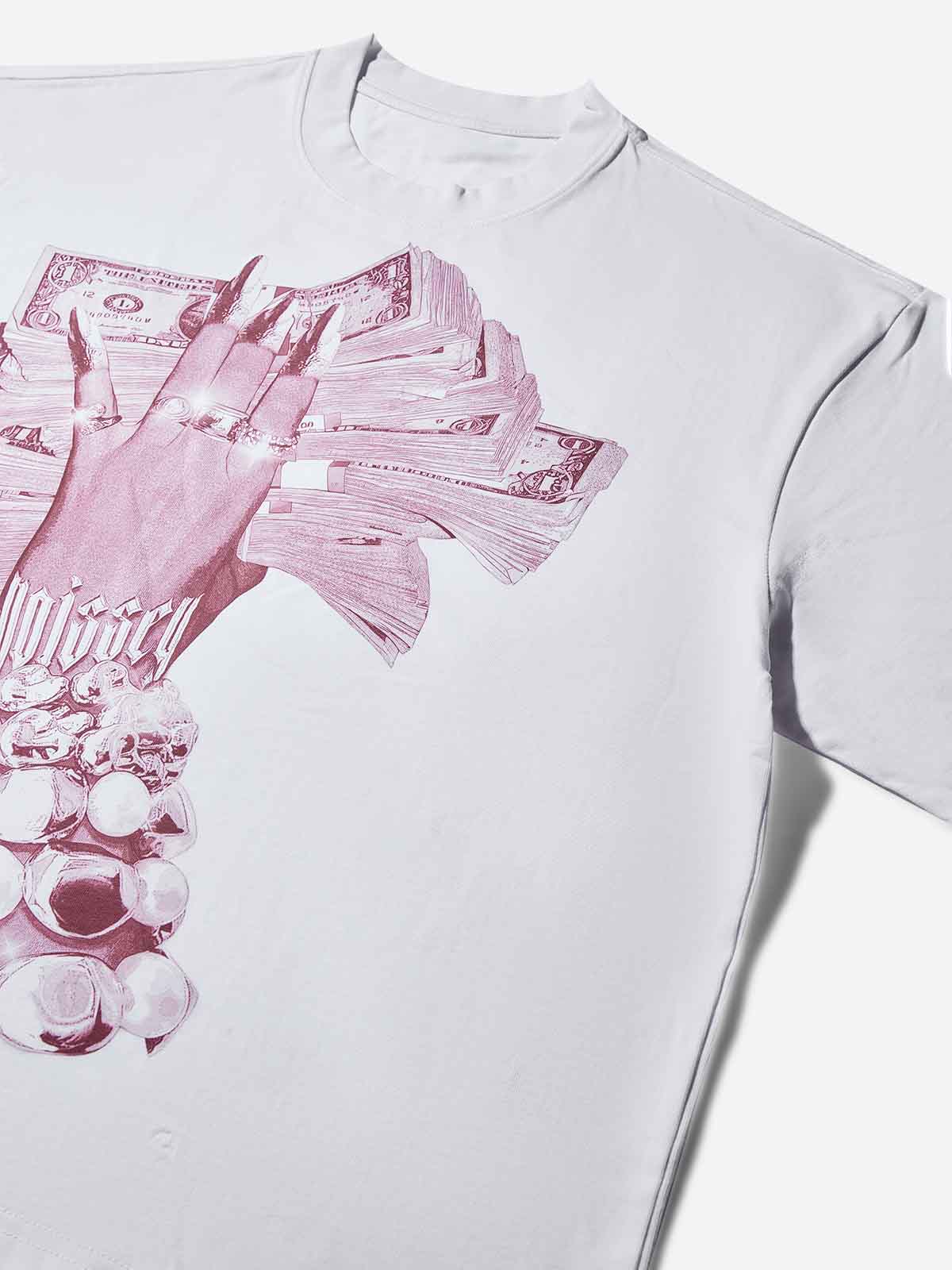 Boxy Oversized T-shirt with Money-Holding Nail Art Hand Print - Image 10