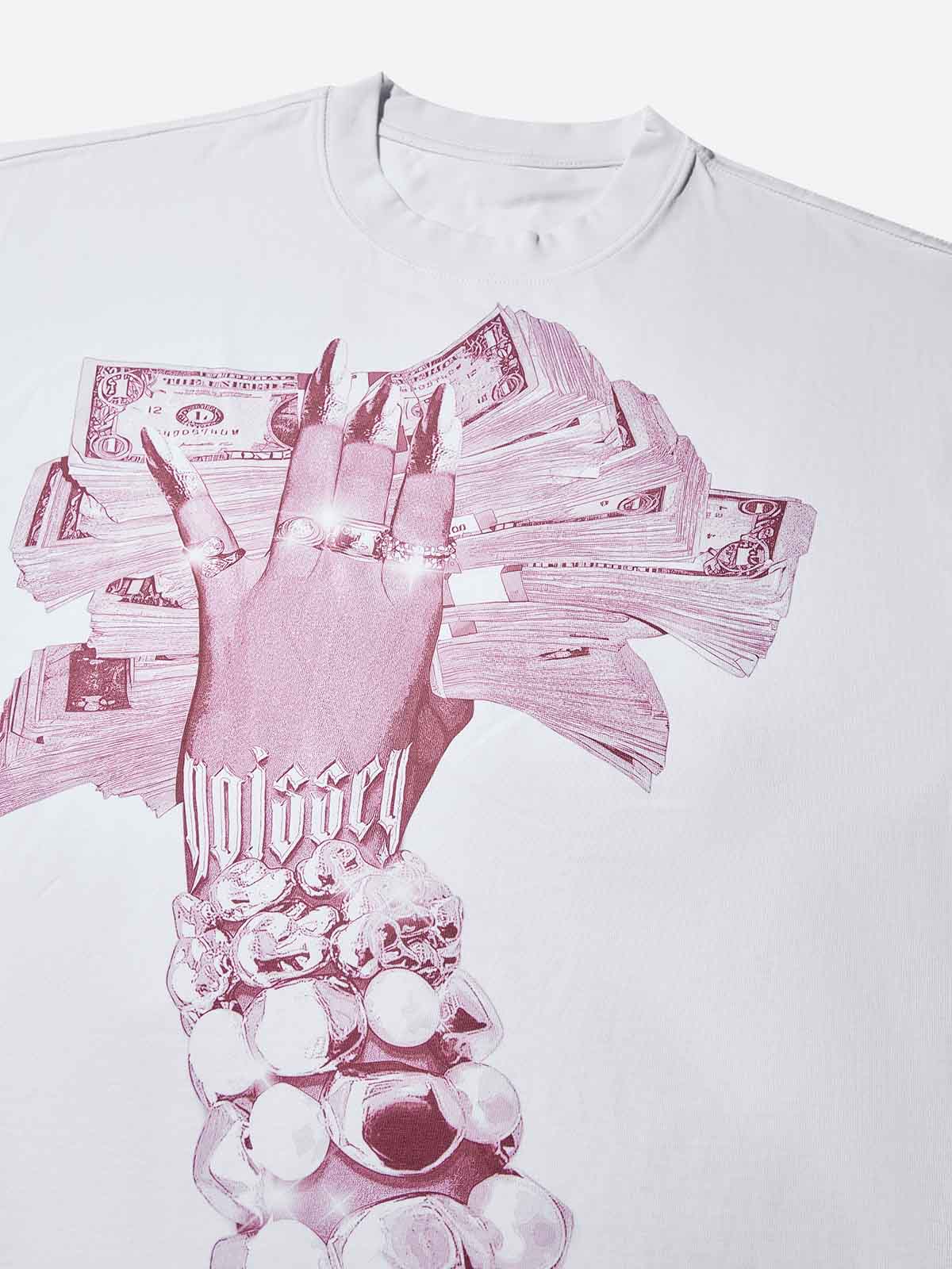 Boxy Oversized T-shirt with Money-Holding Nail Art Hand Print - Image 4