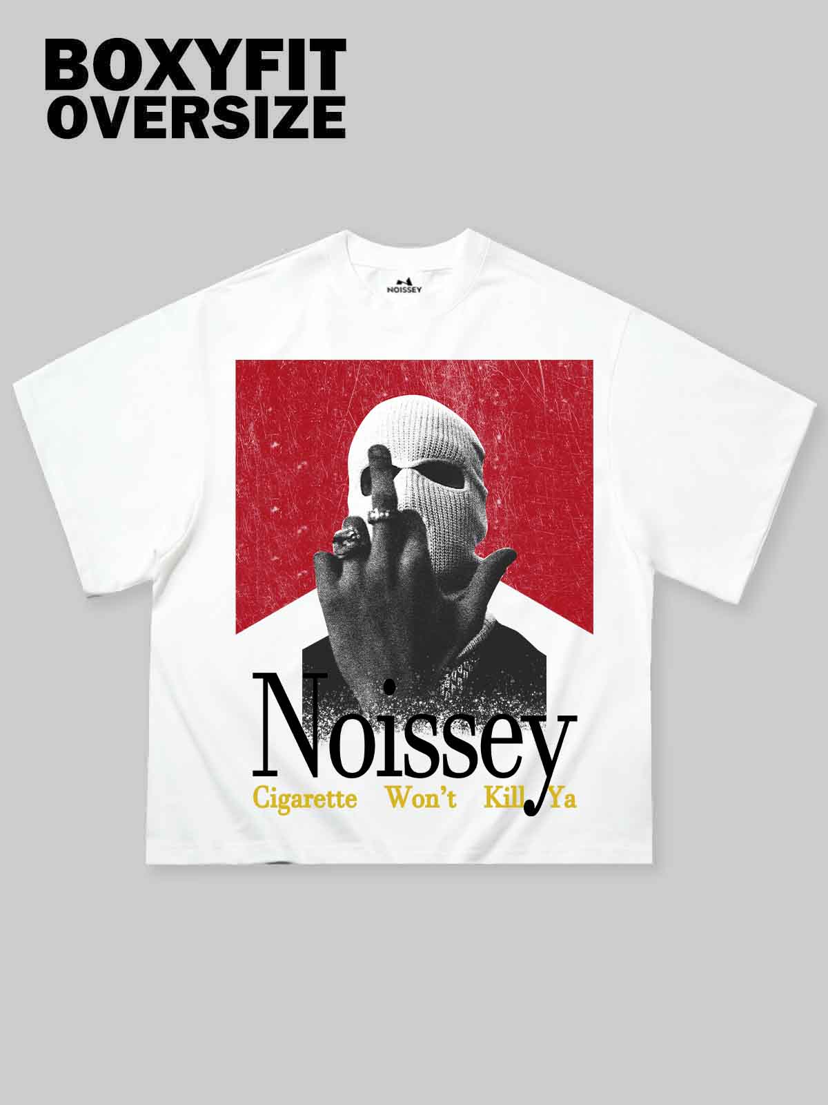 Boxy Oversized T-Shirt with Noissey Balaclava & Marlboro Cigarette Case Print - Image 2