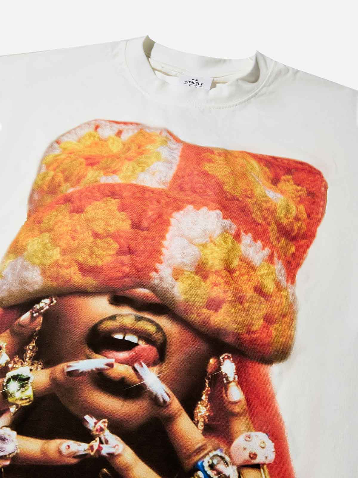 Boxy Oversized T-shirt with Orange Cat-Ear Hoodie Girl Print - Image 7