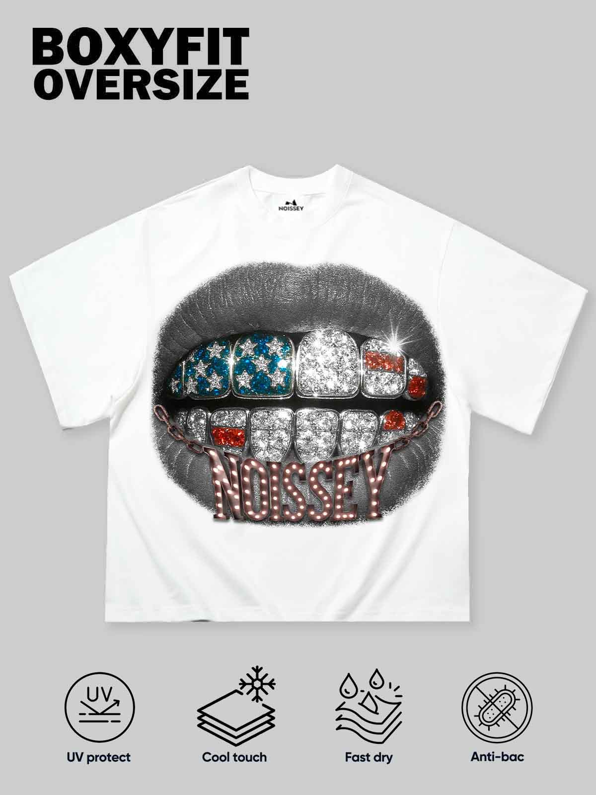 Boxy oversized T-shirt with pentagram-diamond Grills art print - Image 2