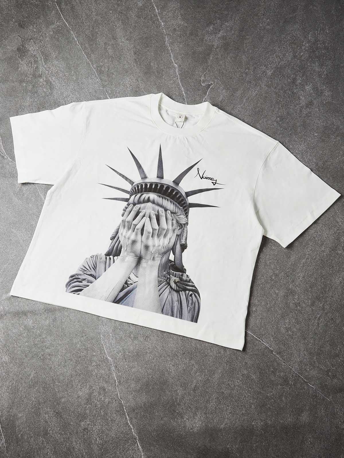 NOISSEY "Weeping Liberty" Tee - Clean White 255G Heavyweight Boxy Oversized Crying Goddess Graphic T-Shirt - Image 5