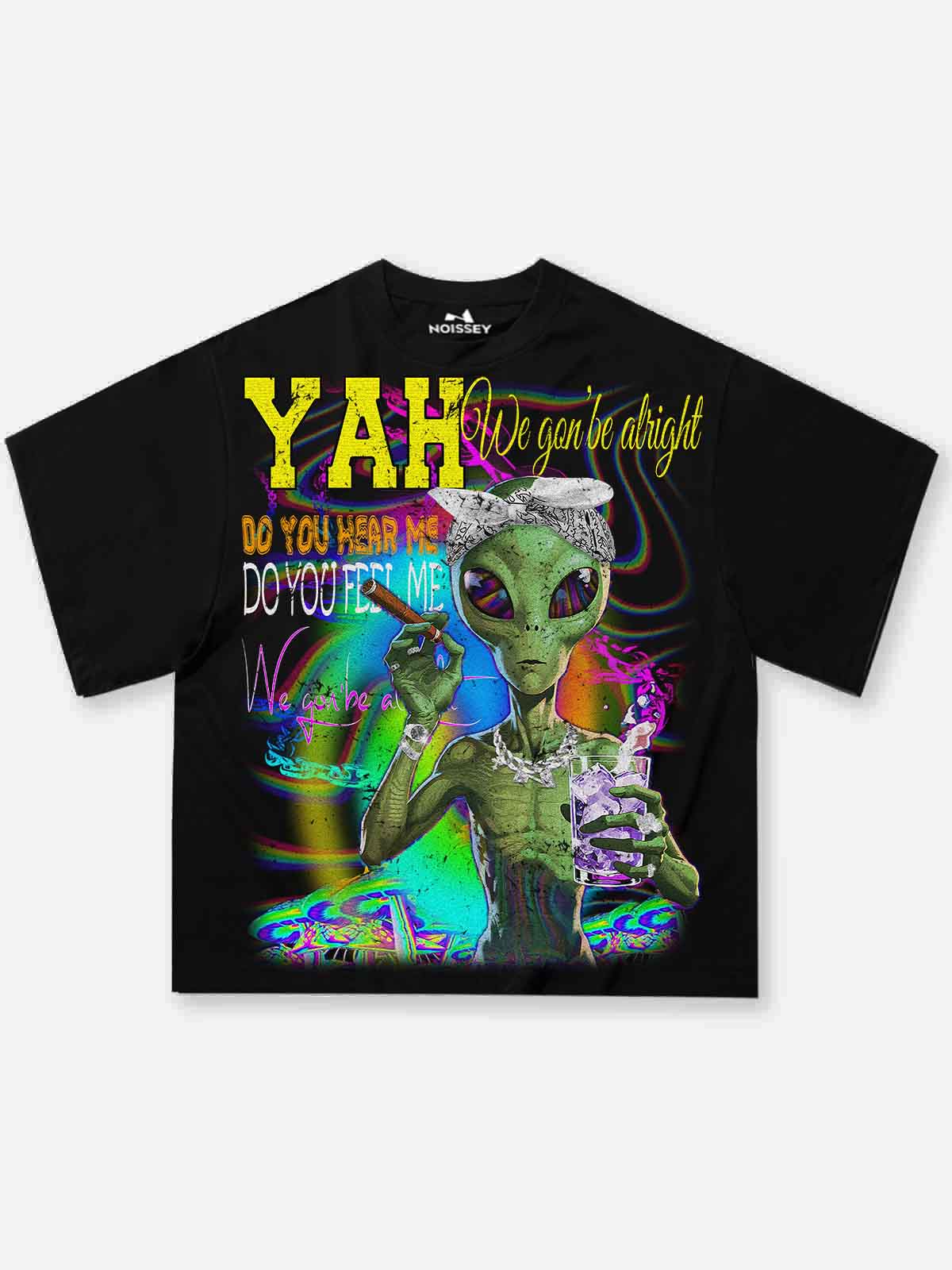 Boxy Oversized T-shirt with "YAH!We gon' be alright" Print
