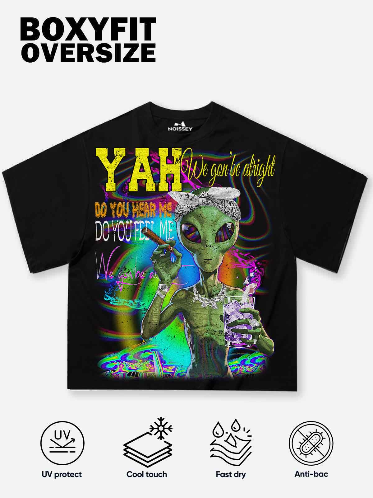 Boxy Oversized T-shirt with "YAH!We gon' be alright" Print - Image 2