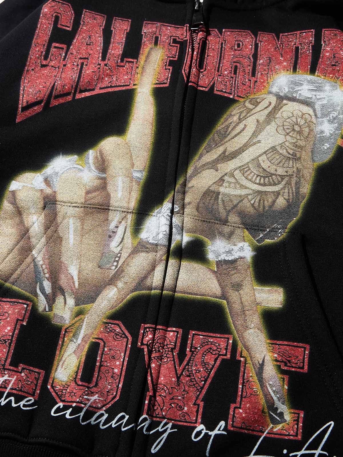 NOISSEY "California Love" Rhinestone Zip-Up Hoodie | LA Hand Sign - Image 6