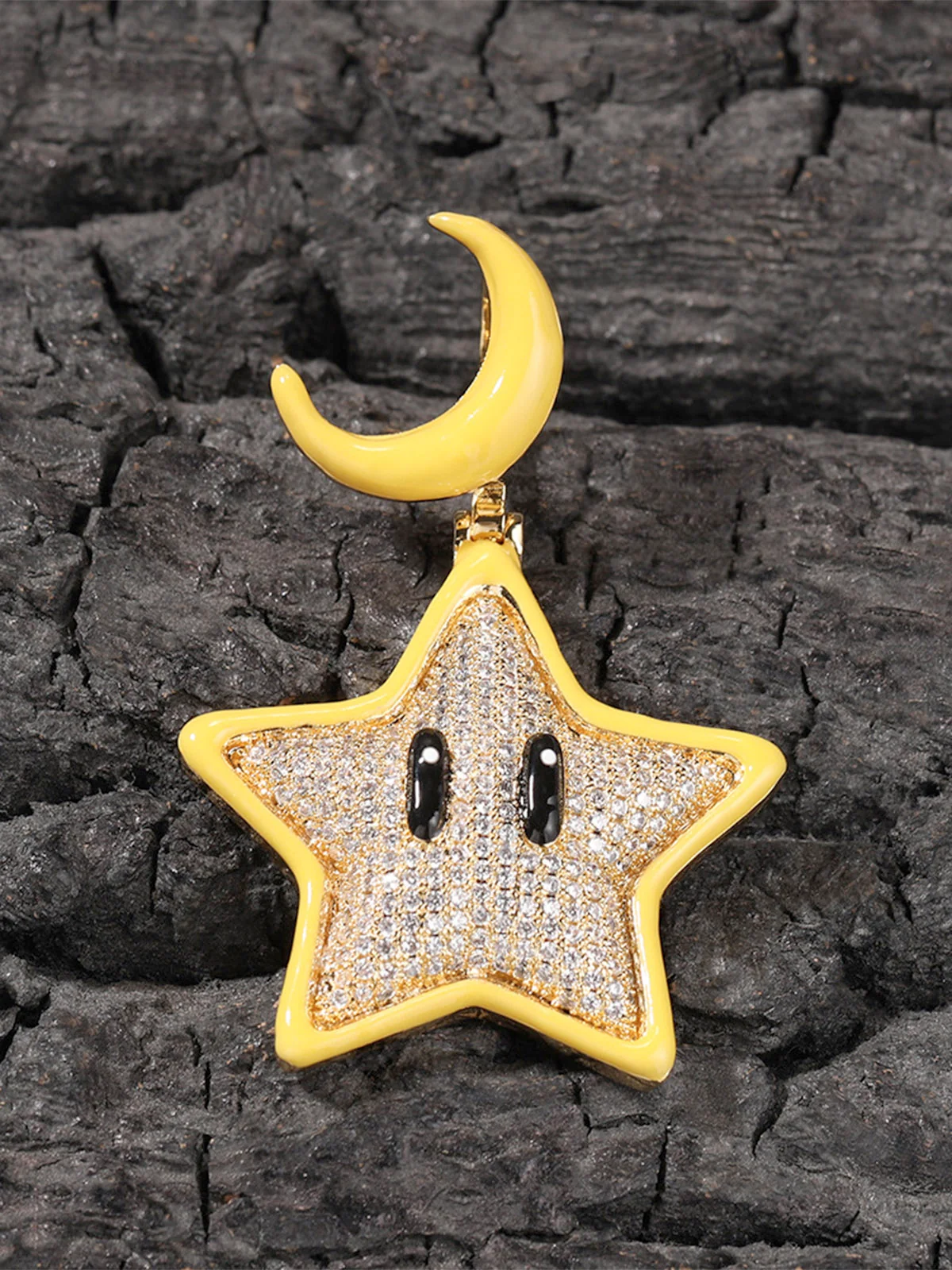 Cartoon Night Glowing Star Hip-hop Necklace with Rhinestone - Image 3