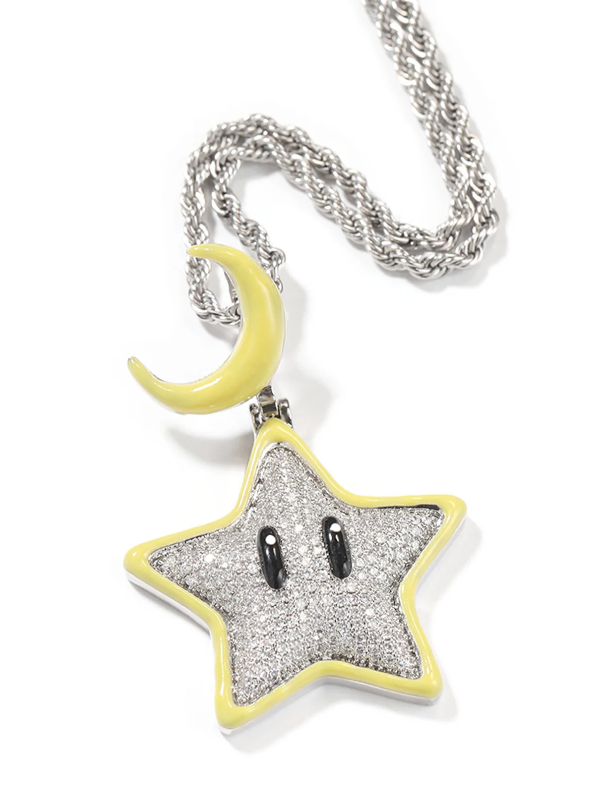 Cartoon Night Glowing Star Hip-hop Necklace with Rhinestone - Image 7
