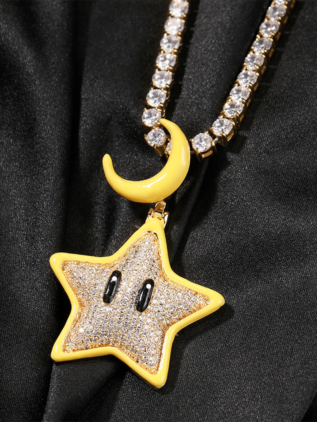 Cartoon Night Glowing Star Hip-hop Necklace with Rhinestone - Image 8
