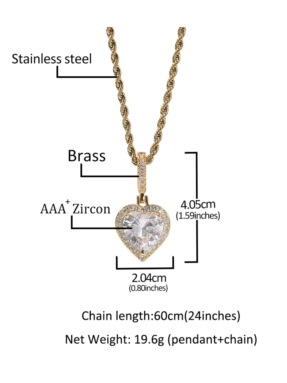Copper-Inlaid Zircon Heart Pendant Luxe Shimmering Necklace - Image 3