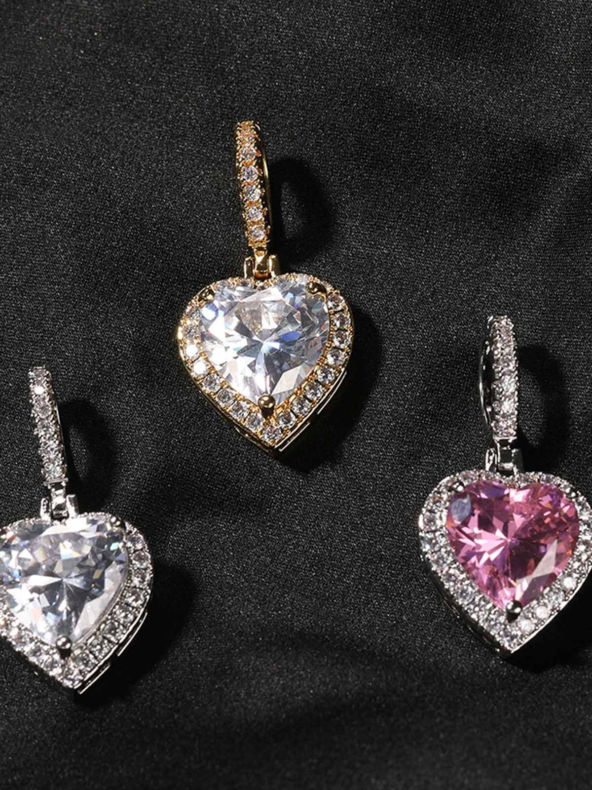 Copper-Inlaid Zircon Heart Pendant Luxe Shimmering Necklace - Image 4