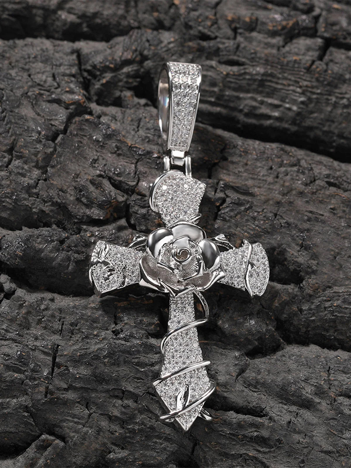Copper-Plated 5A Zircon Rose Cross Necklace - Image 5