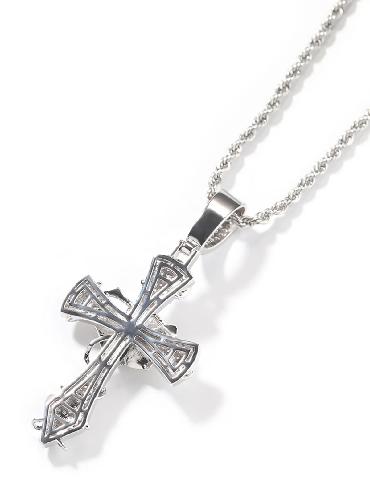 Copper-Plated 5A Zircon Rose Cross Necklace - Image 6