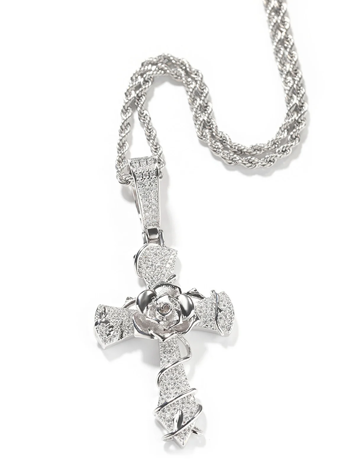Copper-Plated 5A Zircon Rose Cross Necklace - Image 7