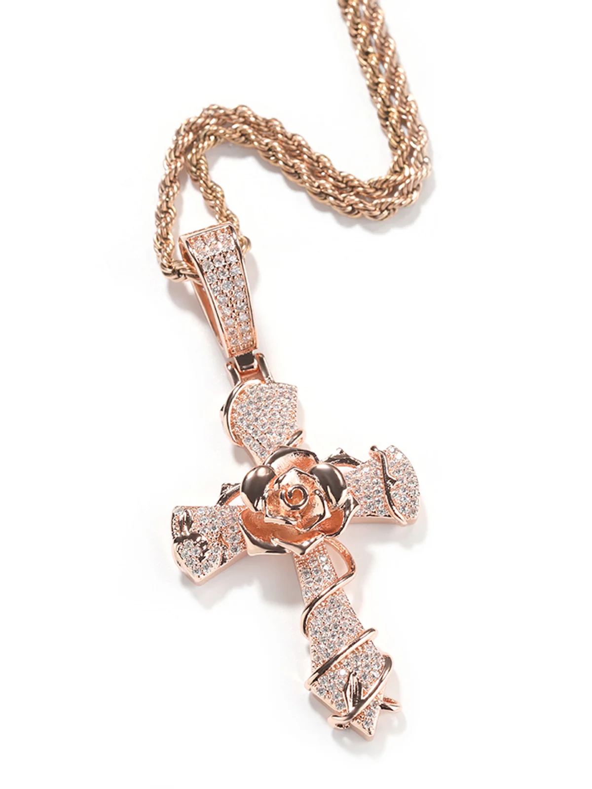 Copper-Plated 5A Zircon Rose Cross Necklace - Image 8