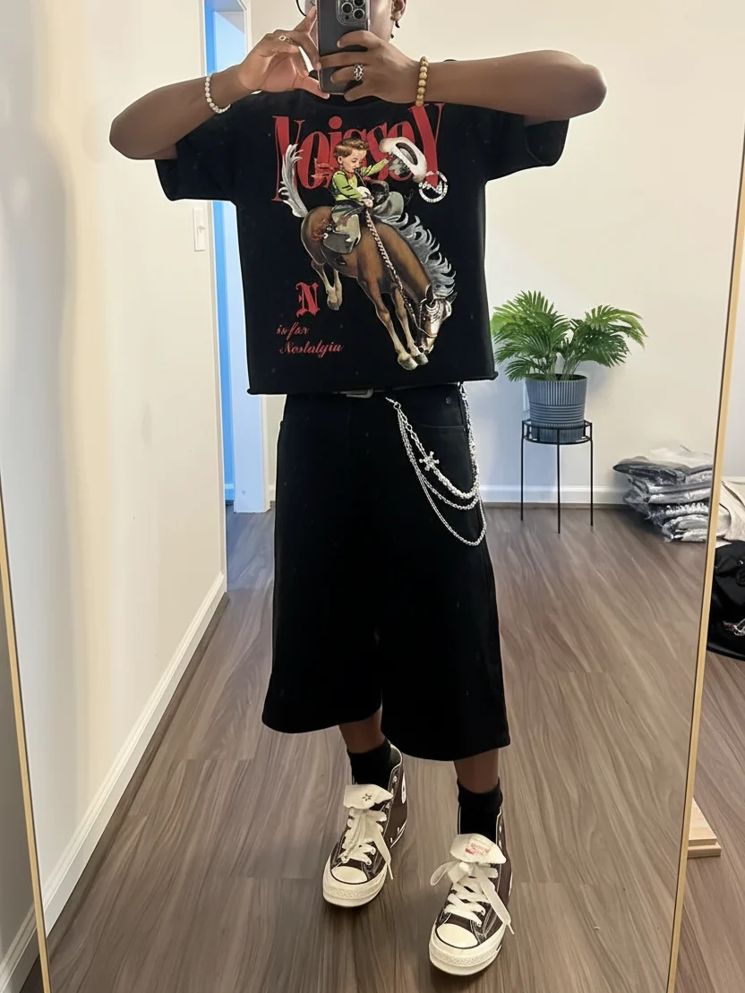 NOISSEY "Cowboy Vintage" Nostalgic Illustration Tee - Black 255G Heavyweight Boxy Oversized Fit - Image 3