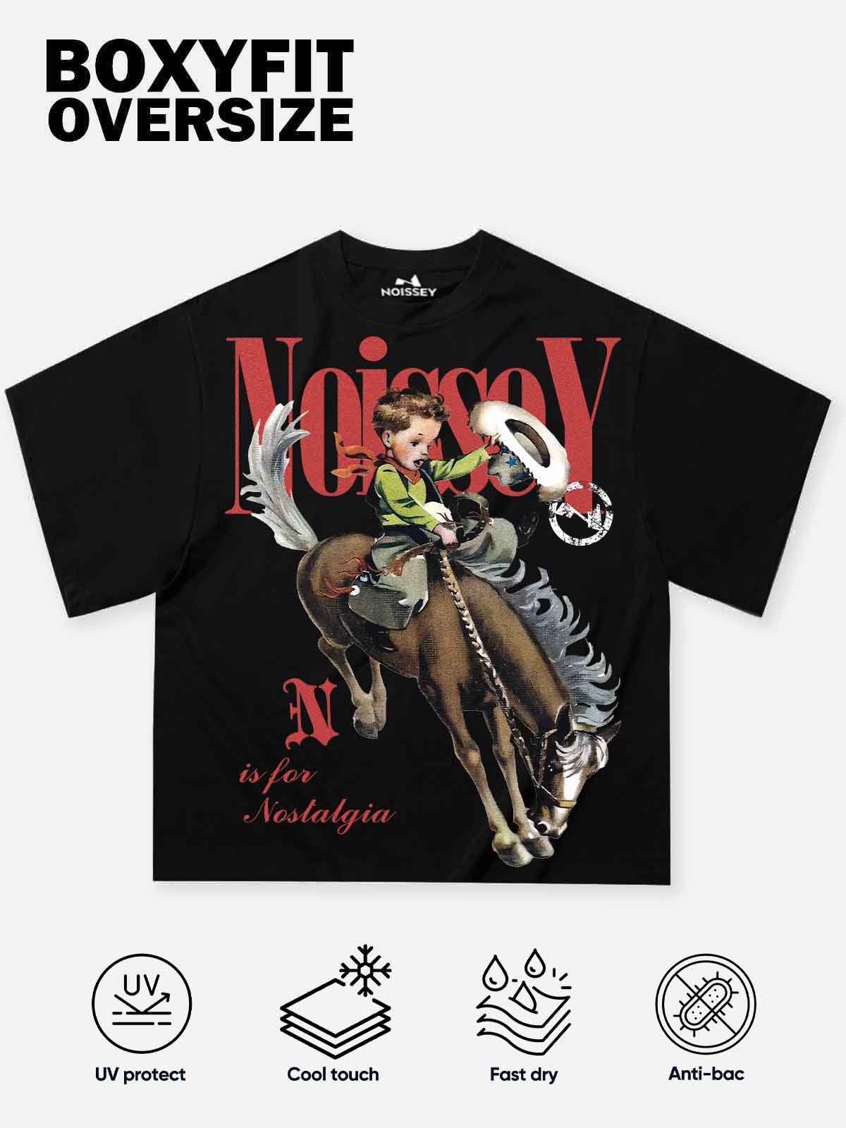 NOISSEY "Cowboy Vintage" Nostalgic Illustration Tee - Black 255G Heavyweight Boxy Oversized Fit - Image 9