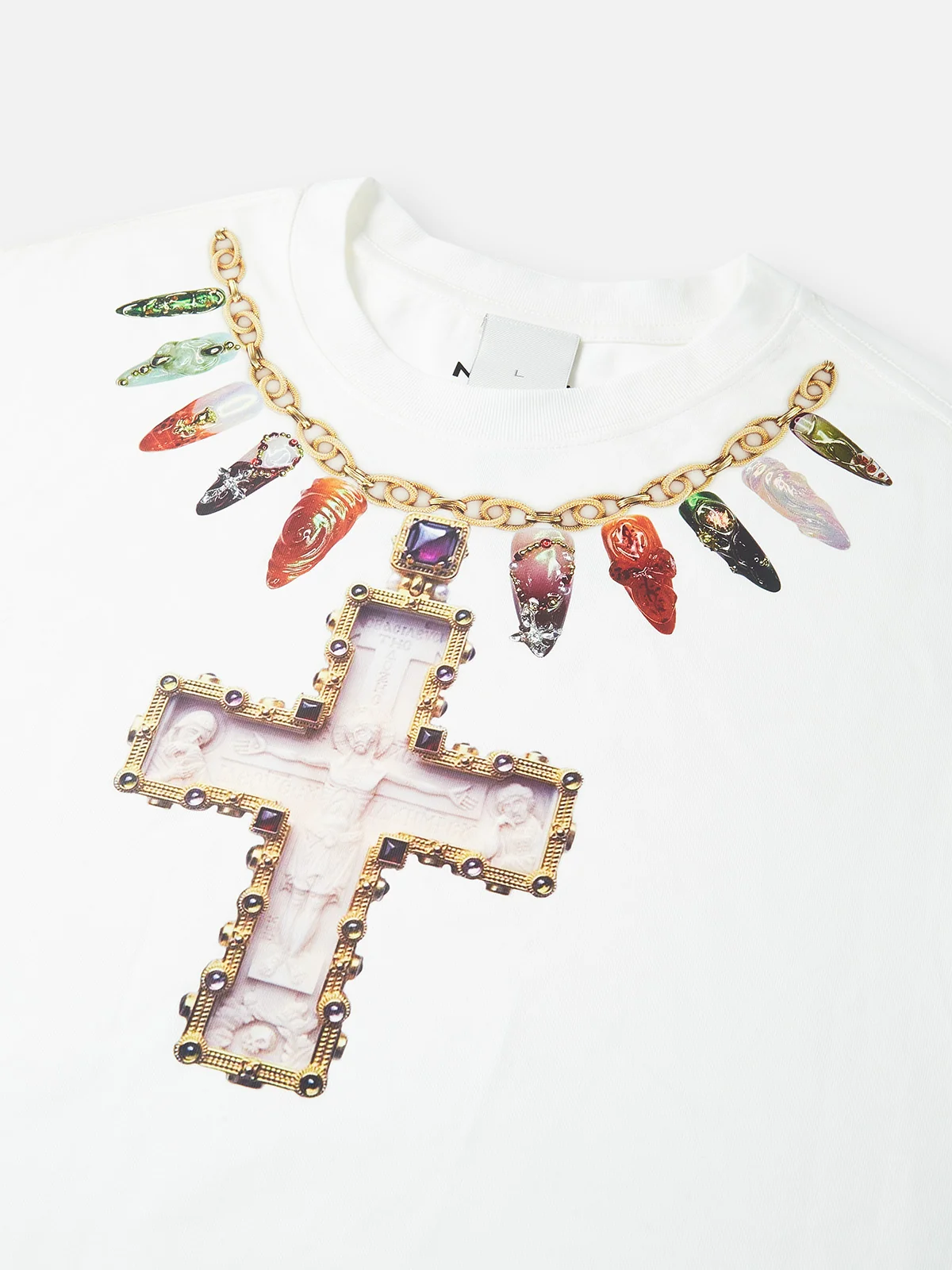 Cross Necklace Print 270g Sleeveless Round Neck Tank Top - Image 3