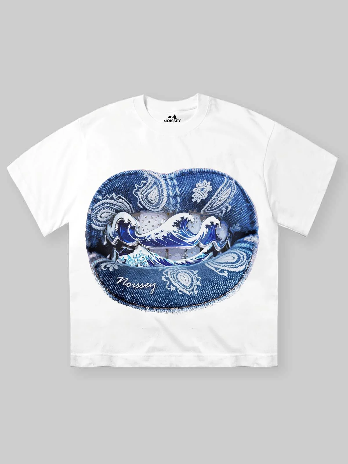 Denim Blue Ukiyo-e Grillz T-Shirt | Art Streetwear Graphic