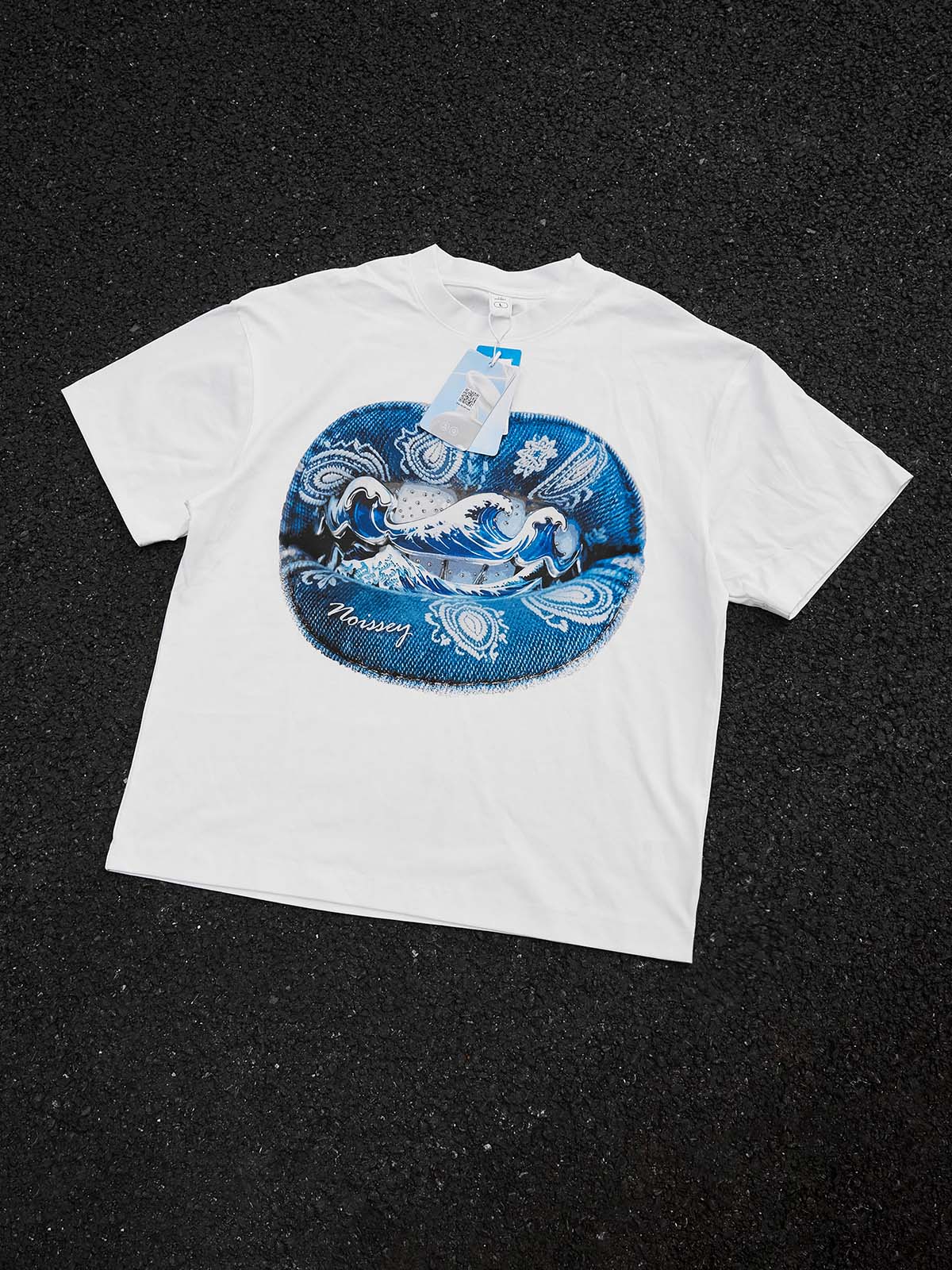 Denim Blue Ukiyo-e Grillz T-Shirt | Art Streetwear Graphic - Image 7