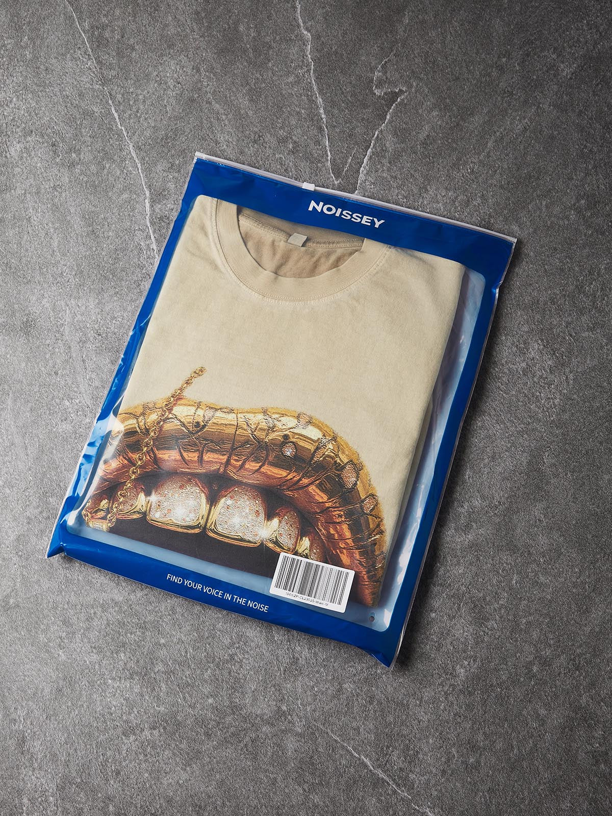 NOISSEY "Desert Gold" Diamond Grillz & Cross Chain Tee - Sand/Beige - Image 8