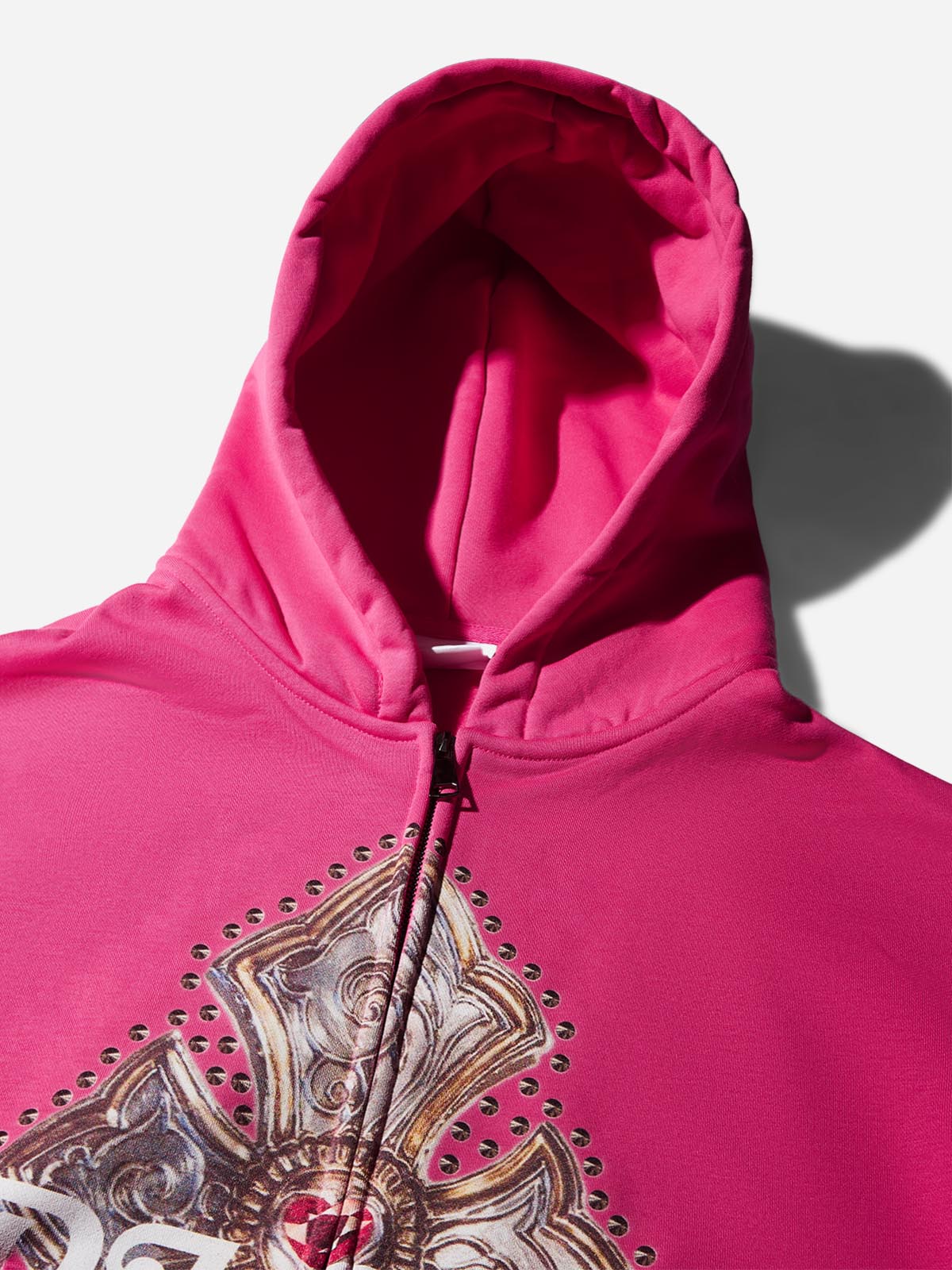 Diamond Cross Print Pink Zip Hoodie - Image 5