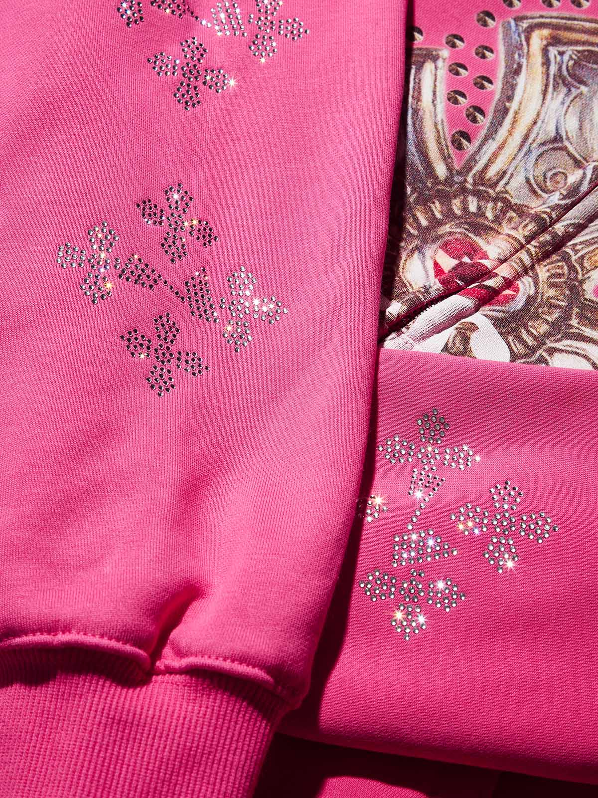 Diamond Cross Print Pink Zip Hoodie - Image 8