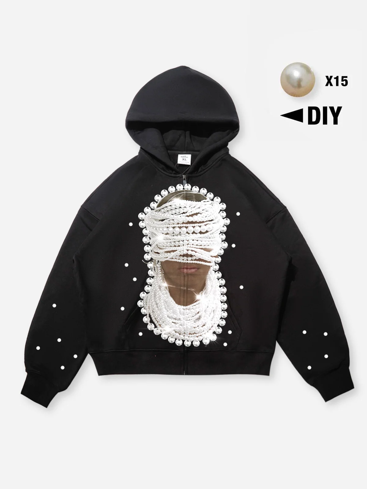 NOISSEY "Pearl Mask" DIY Zip-Up Hoodie (Includes 15 Pearl Pins)