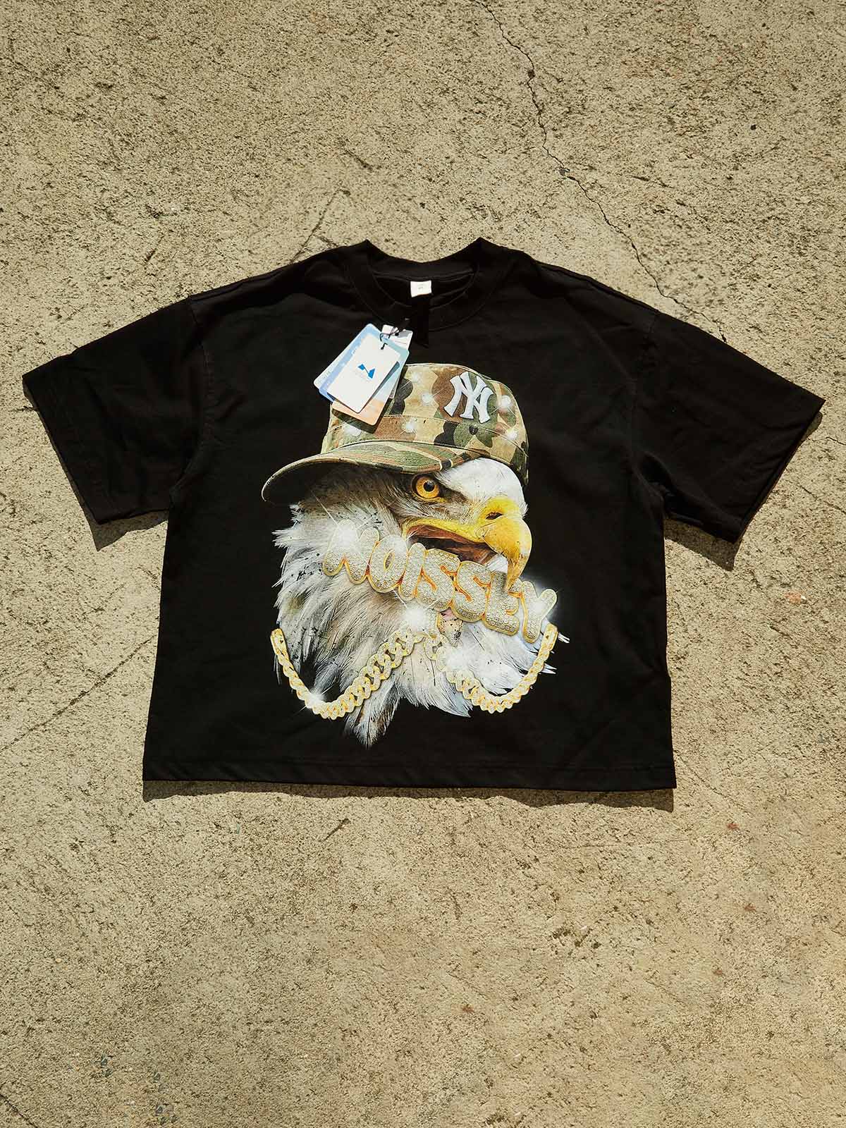 Eagle Graphic Oversized Boxy T-Shirt - Camo Cap & Bling Print Streetwear - Image 5