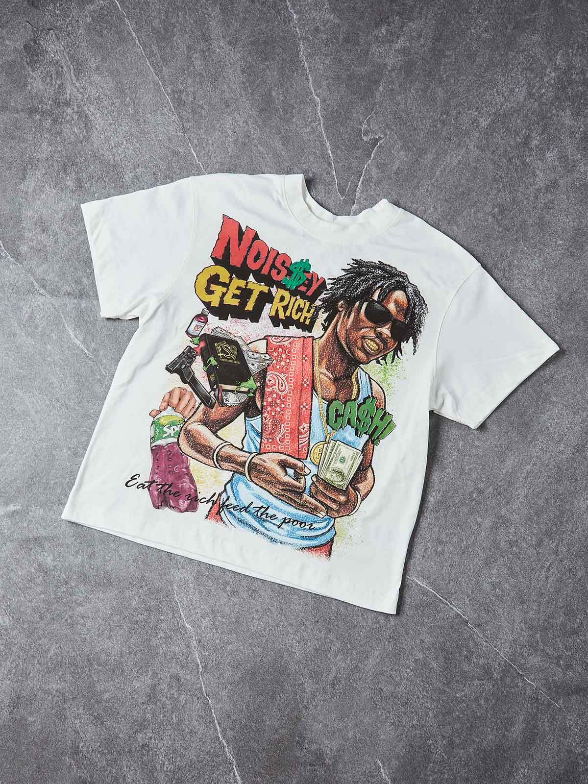 "EAT THE RICH" HUSTLE GRAFFITI TEE – VINTAGE WHITE OVERSIZED STREETWEAR - Image 6