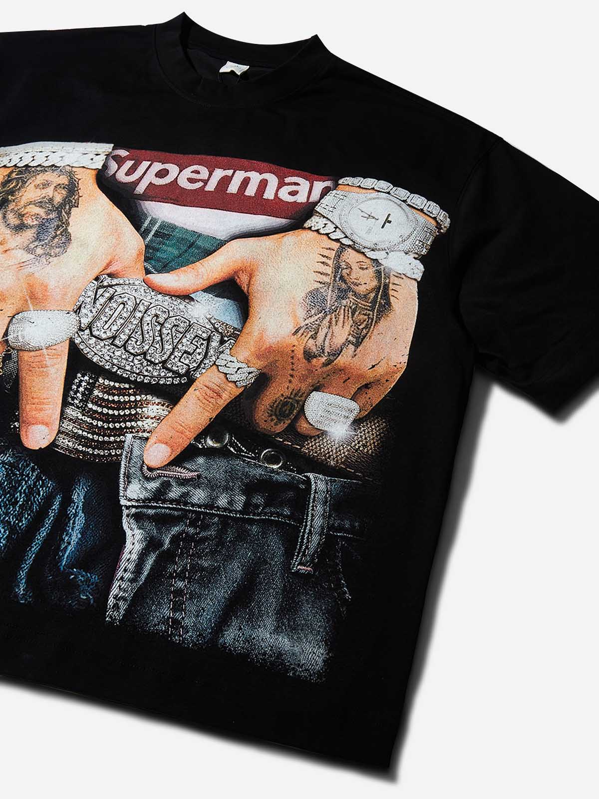 FLEX THE BUCKLE Black Boxy Print Oversized T-Shirt - Image 9