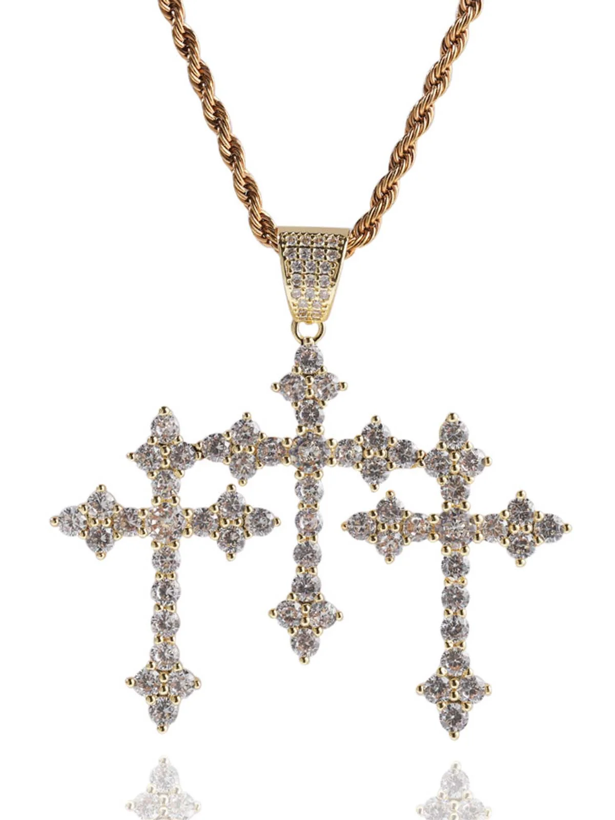 Full zirconium fine cross pendant copper inset zircon necklace