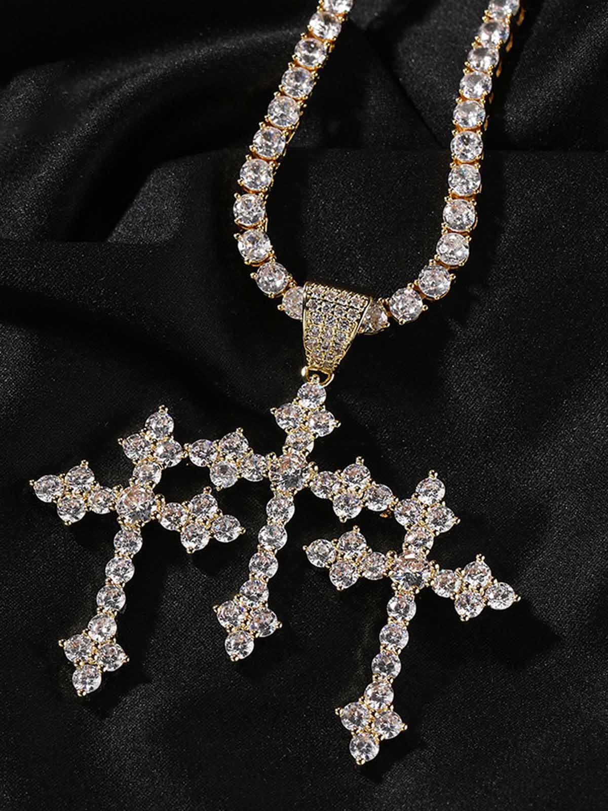 Full zirconium fine cross pendant copper inset zircon necklace - Image 4