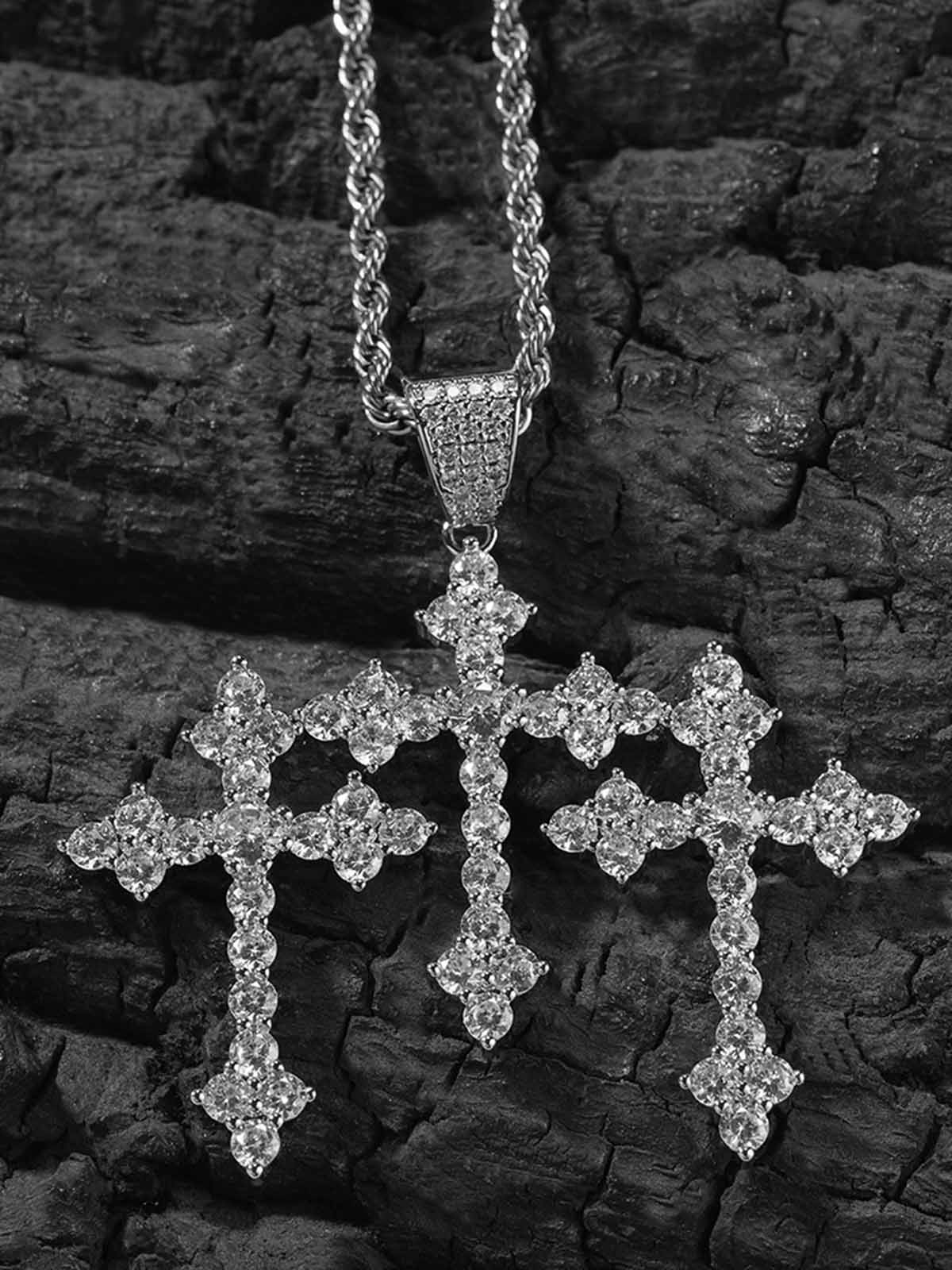 Full zirconium fine cross pendant copper inset zircon necklace - Image 6