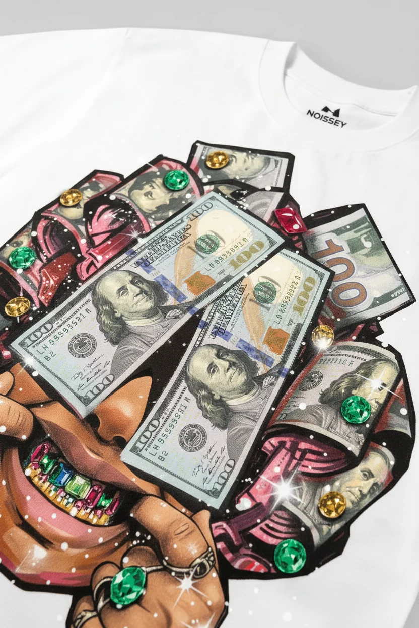 Glitter Graffiti Money-Head Woman Art Print Streetwear Oversized Graphic T-Shirt - Image 7